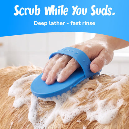 Scrub while you suds: deep lather worked into a wet coat
