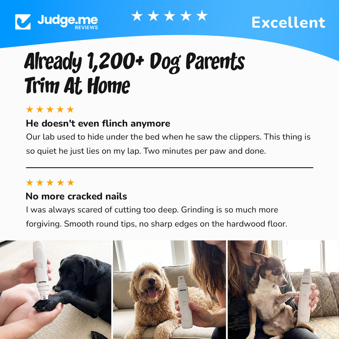 Judge.me reviews: already 1,200 dog parents trim at home