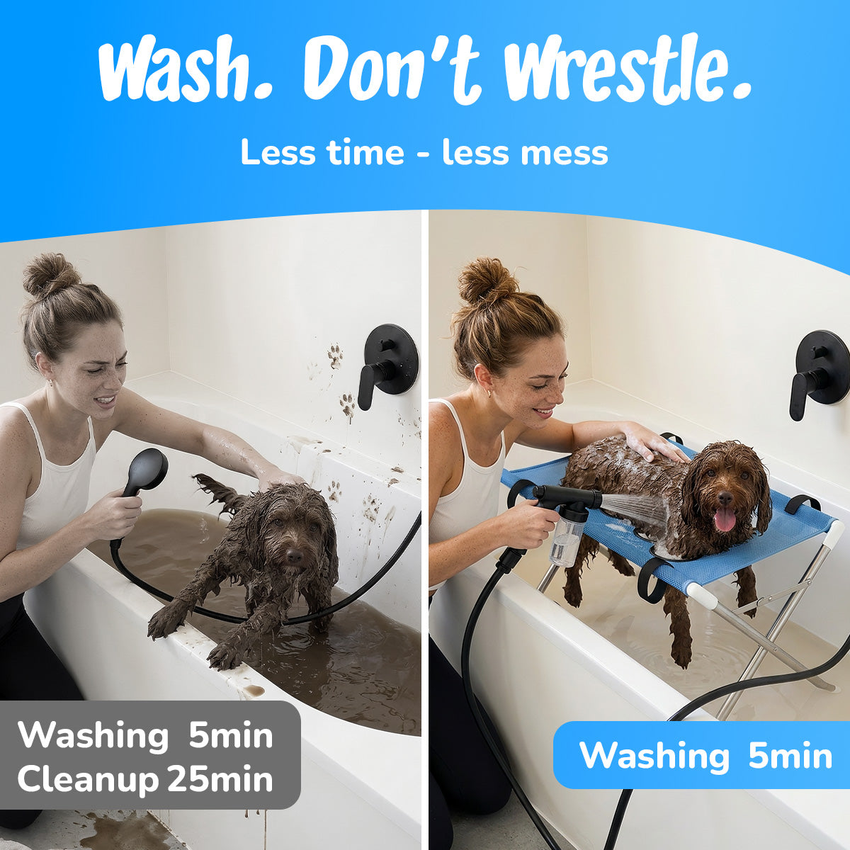 Wash, don't wrestle: 5 minutes of washing instead of 5 minutes washing plus 25 minutes of cleanup