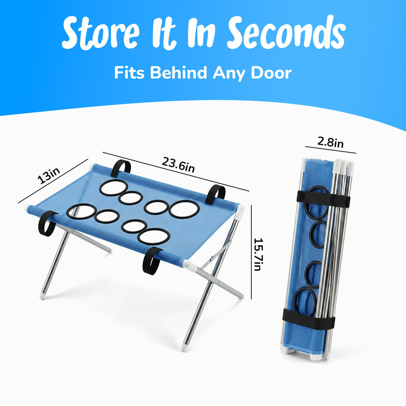 Store it in seconds: 23.6 by 13 by 15.7 inches open, folds flat to 2.8 inches