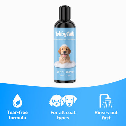 TubbyTails dog shampoo, 100 ml: tear-free formula, for all coat types, rinses out fast